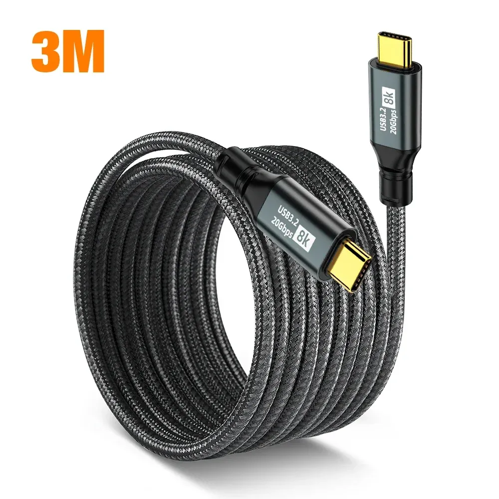 Câble USB-C vers USB-C 100 W, USB 3.2 20 Gbit/s, Thunderbolt 3, 8K @ 60 Hz, compatible iPhone 15 Pro Max, MacBook et Samsung, 2 m / 3 m 10