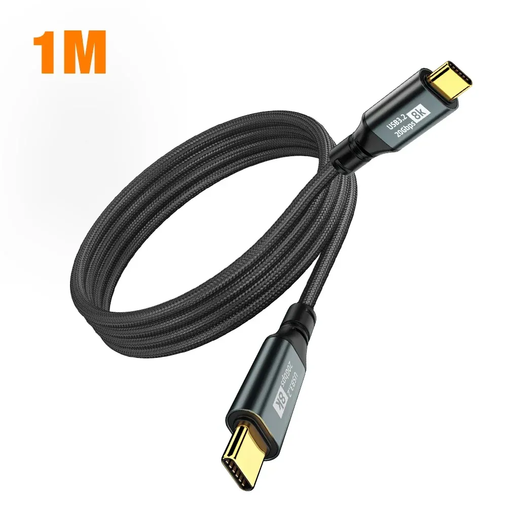 Câble USB-C vers USB-C 100 W, USB 3.2 20 Gbit/s, Thunderbolt 3, 8K @ 60 Hz, compatible iPhone 15 Pro Max, MacBook et Samsung, 2 m / 3 m 8