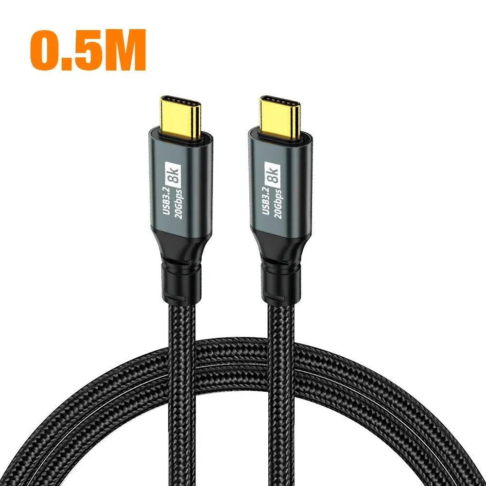 Câble USB-C vers USB-C 100 W, USB 3.2 20 Gbit/s, Thunderbolt 3, 8K @ 60 Hz, compatible iPhone 15 Pro Max, MacBook et Samsung, 2 m / 3 m 9