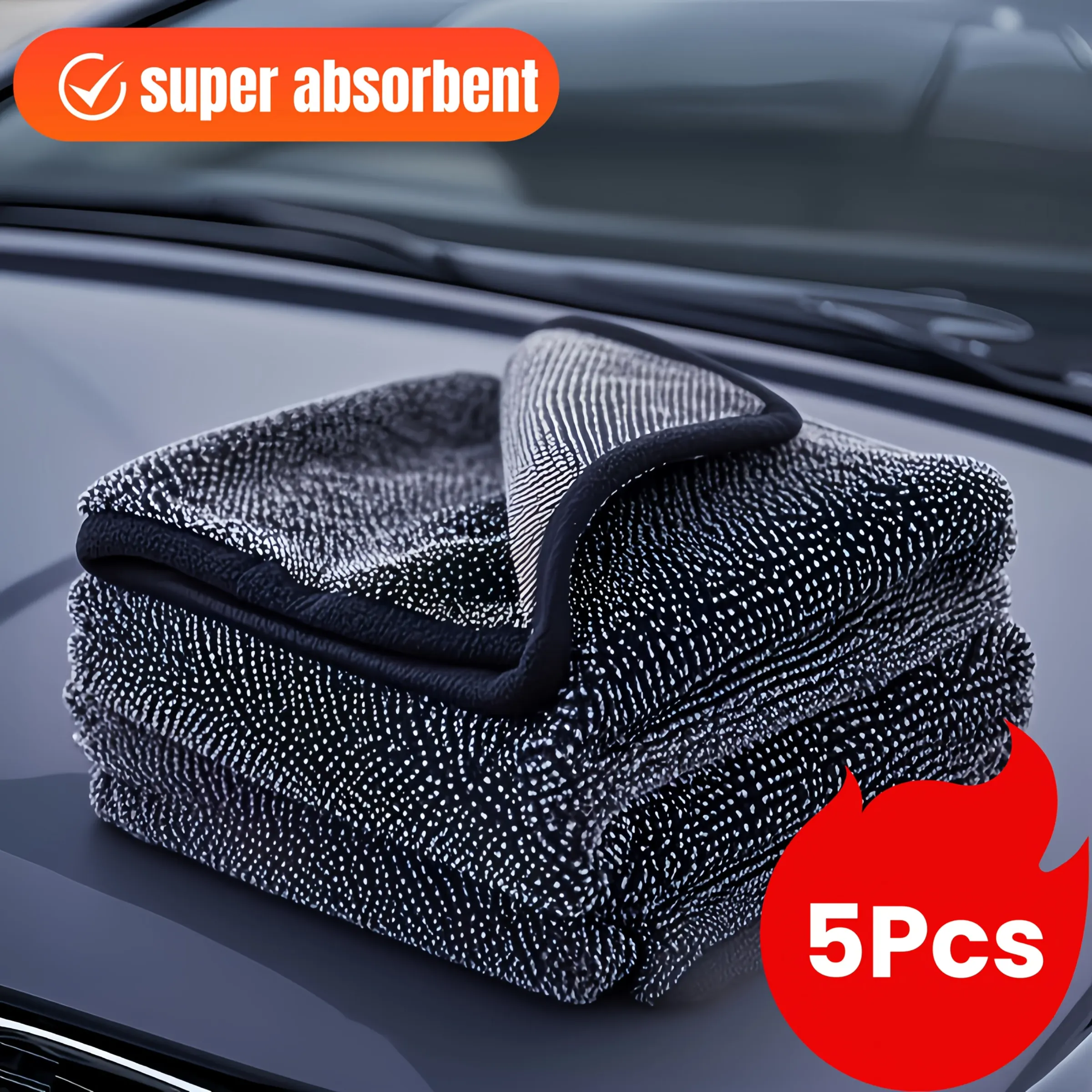 Lot de 5 chiffons de nettoyage en polyester, serviettes réutilisables ultra douces et non pelucheuses pour le détaillage automobile, la cuisine, la salle de bain et l'électronique, sans traces - Image 1