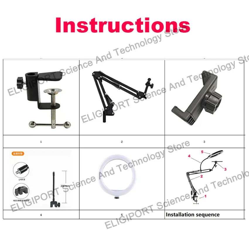 Support en direct pour téléphone portable, éclairage aérien professionnel, caméra de prise de vue fixe avec enregistrement d'instructions, bâton de selfie vidéo 6