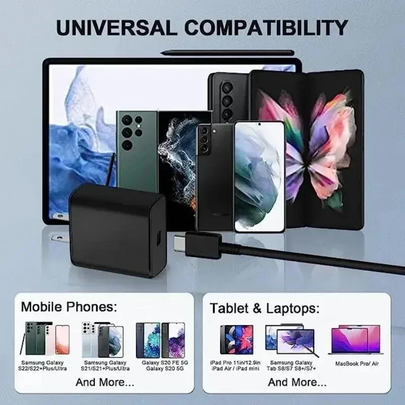 Chargeur Rapide 45W USB-C PD avec Câble Type C pour Samsung Galaxy S24 Ultra, S23, S22, S21, Note10, A54 et A34 6