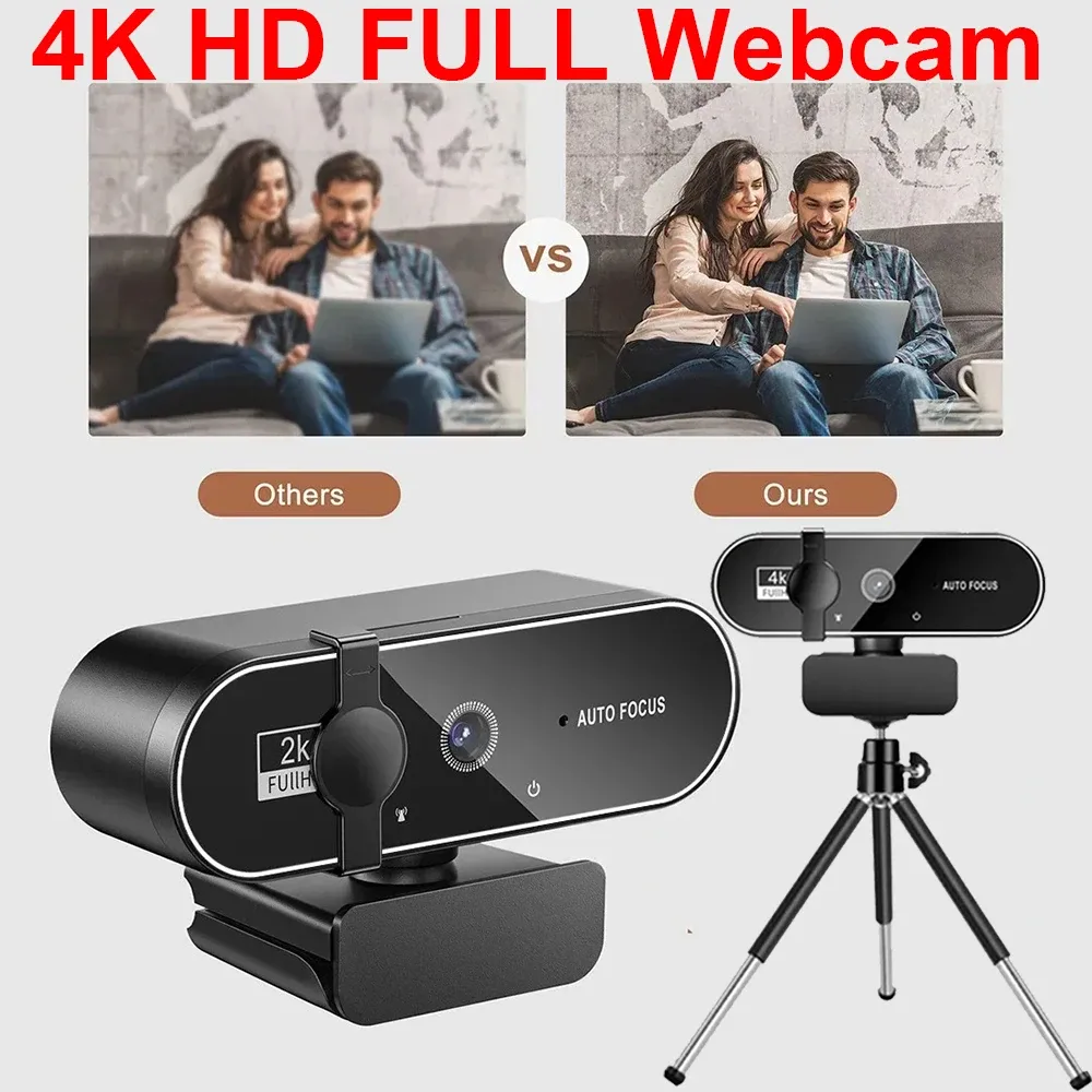 Webcam Full HD 4K avec microphone, autofocus, caméra 8 MP pour Windows, PC, ordinateur portable, iOS et MacBook 1