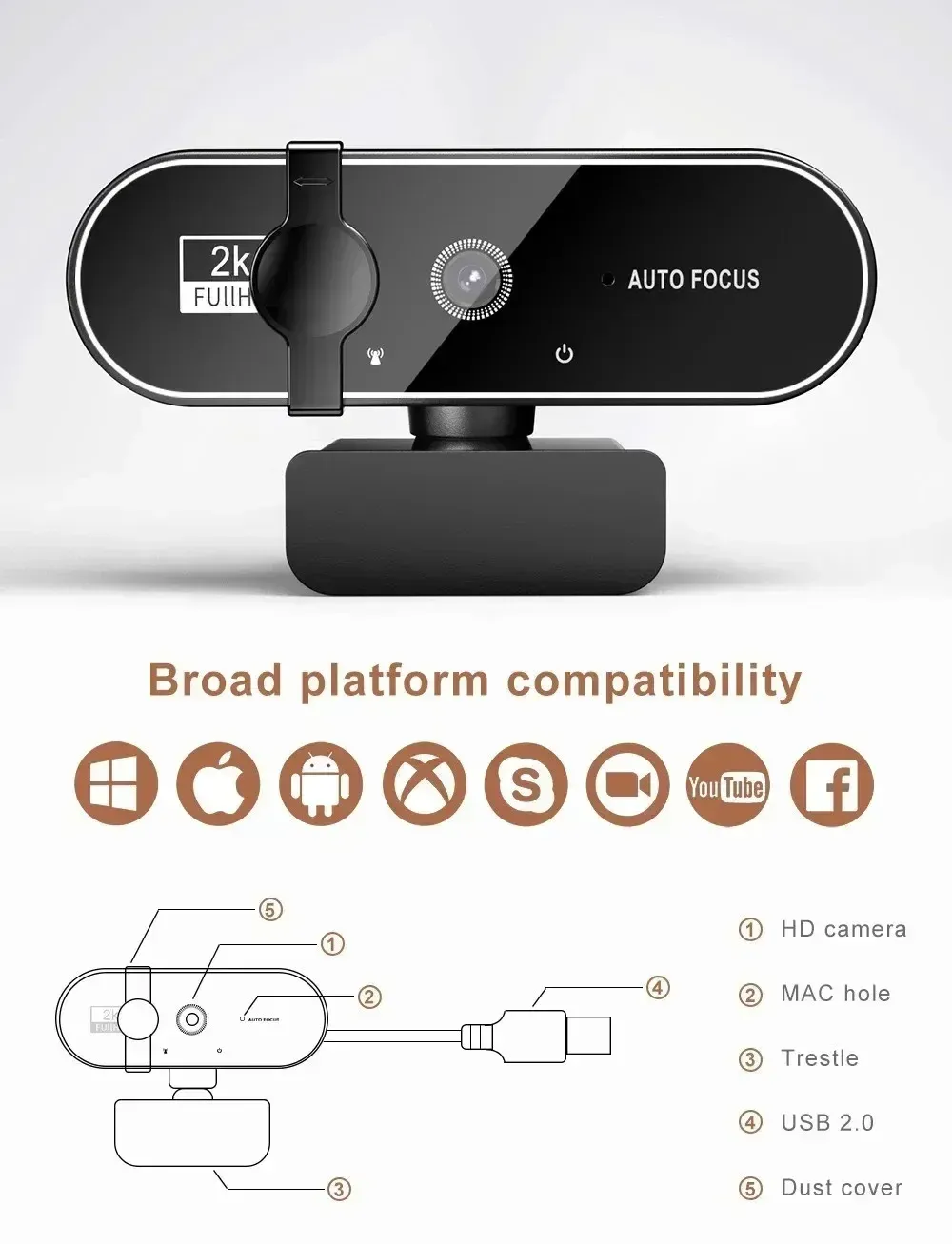 Webcam 4K haute définition vue de face