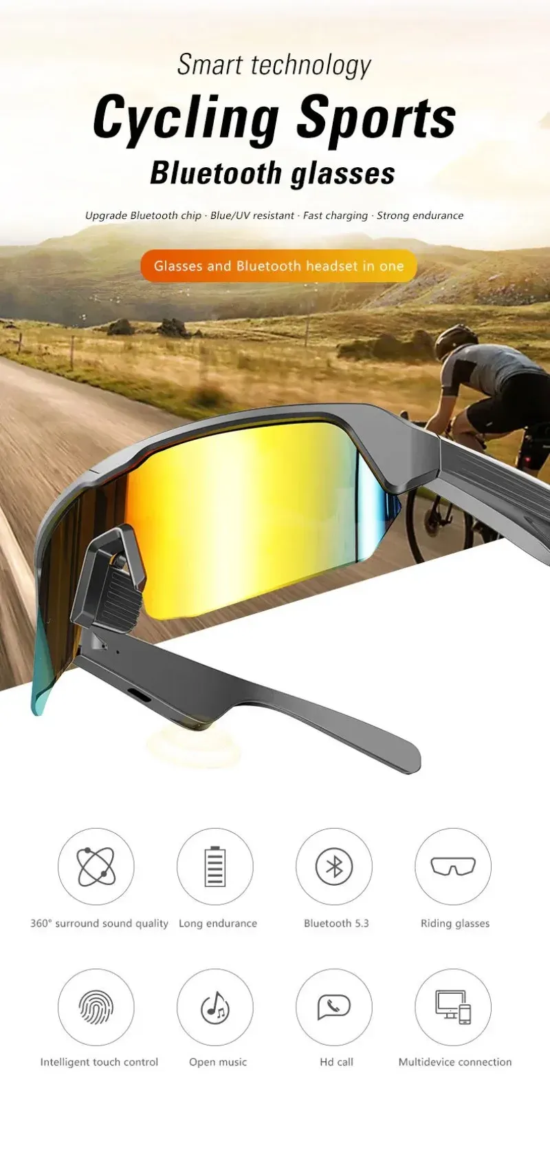 Lunettes Bluetooth intelligentes, vue d'ensemble du design