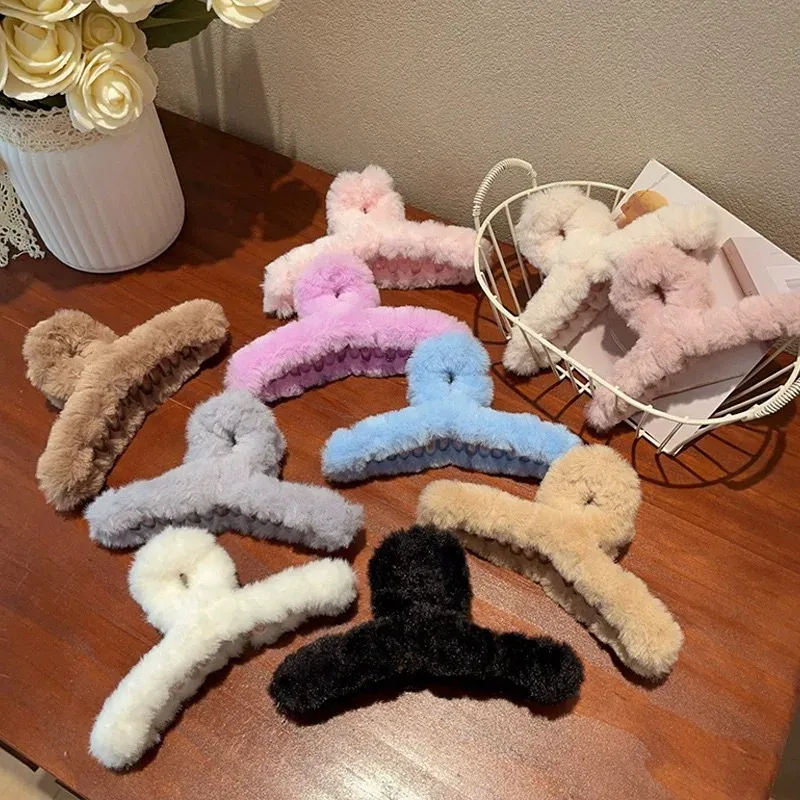 Griffe en peluche pour femme, pince crabe en acrylique élégante, accessoire pour cheveux d'automne et d'hiver 6