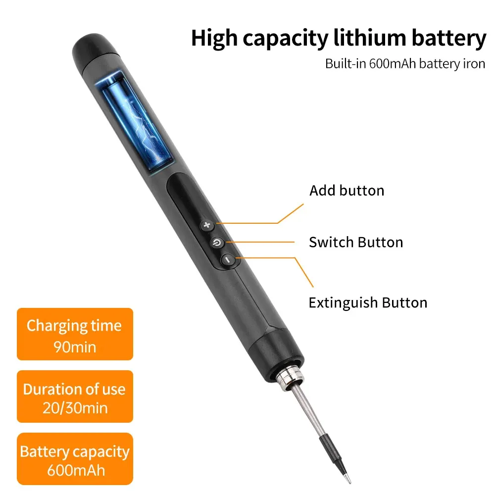 Fer à souder numérique USB avec écran, port USB-C, mini kit de fer à souder 260–420 °C, sélecteur de température à cinq positions 3