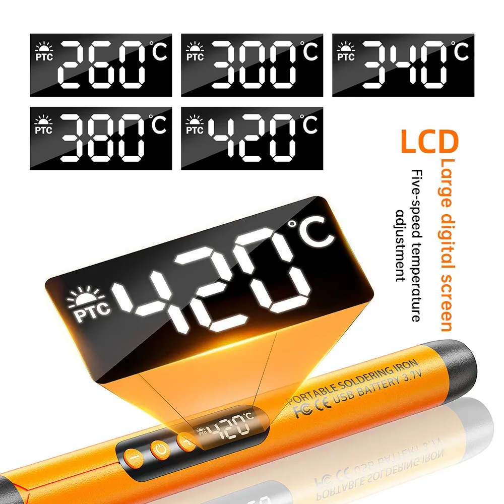 Fer à souder numérique USB avec écran, port USB-C, mini kit de fer à souder 260–420 °C, sélecteur de température à cinq positions 4
