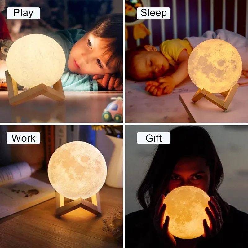 Veilleuse LED lune avec support étoilé, fonctionnement sur piles 3