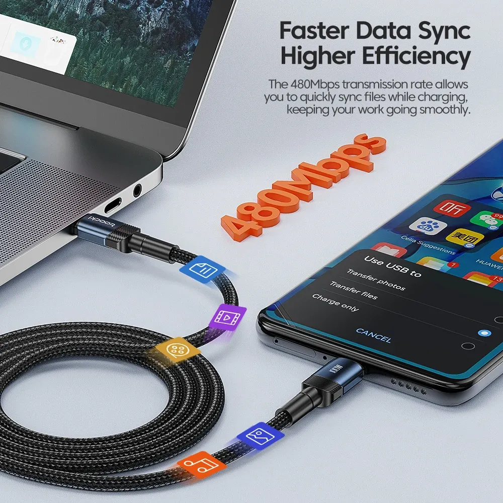 Câble USB-C vers USB-C Toocki 100 W, charge rapide PD 3.0 pour MacBook, Huawei, Xiaomi, POCO et Samsung 2