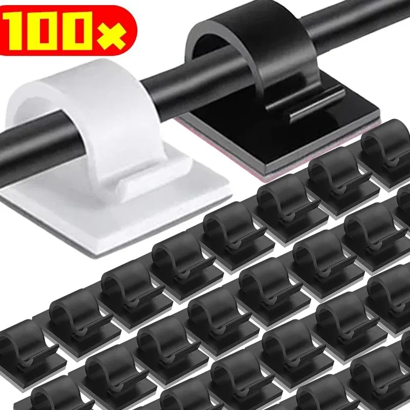 Clips de câbles auto-adhésifs (lot de 1 à 100) – Support mural pour guirlande lumineuse – Organisateur de câbles pour la maison, le bureau et la voiture