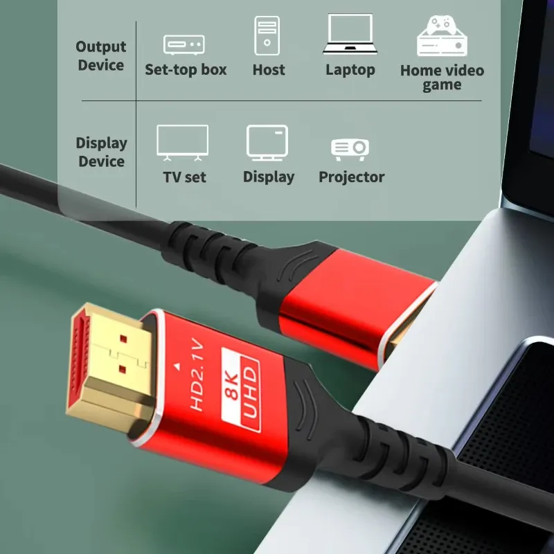 Câble HDMI 2.1 8K haute vitesse, 60 Hz, 4K, 144 Hz, 3D, pour TV, moniteur d'ordinateur, projecteur et console de jeu PS, audio et vidéo 3