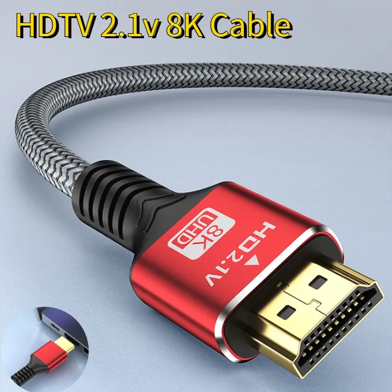 Câble HDMI 2.1 8K haute vitesse, 60 Hz, 4K, 144 Hz, 3D, pour TV, moniteur d'ordinateur, projecteur et console de jeu PS, audio et vidéo 1