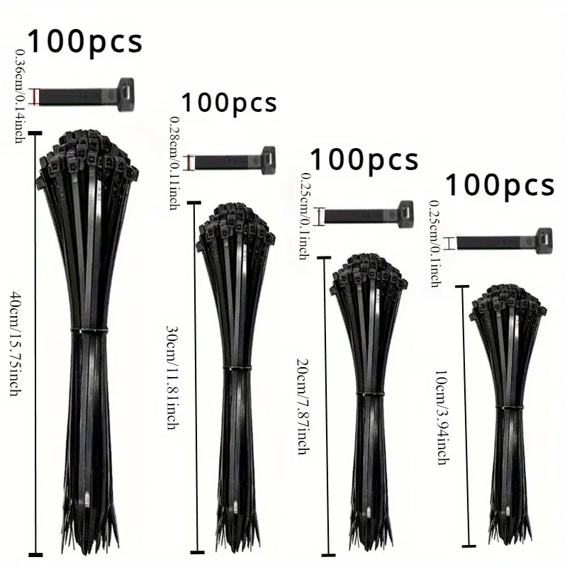 Attaches de câbles noires, lot de 100, haute résistance à la traction, résistantes aux UV, autobloquantes pour la gestion des câbles à la maison et au bureau 5