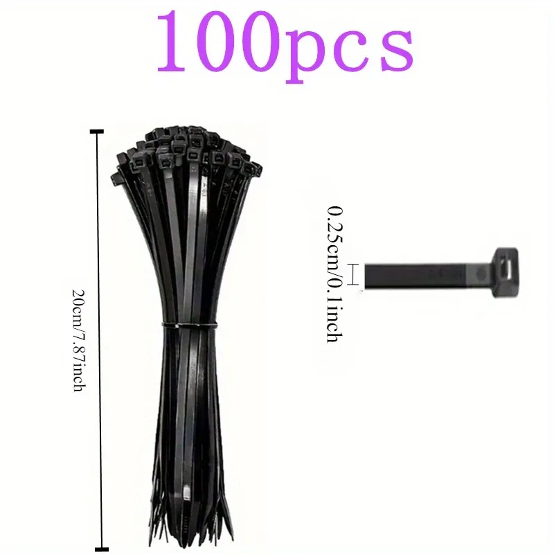 Attaches de câbles noires, lot de 100, haute résistance à la traction, résistantes aux UV, autobloquantes pour la gestion des câbles à la maison et au bureau 8
