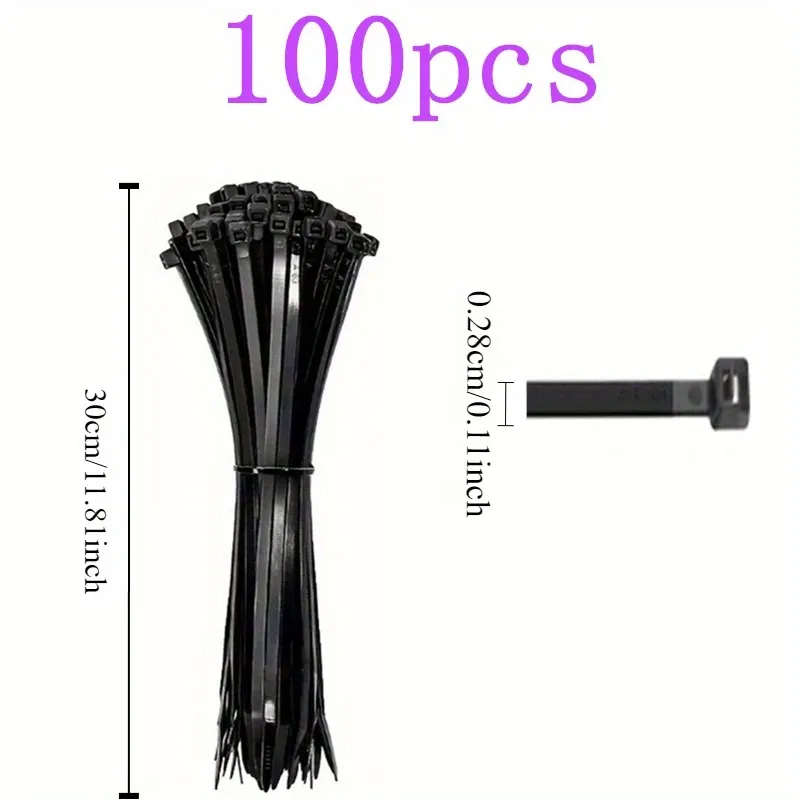 Attaches de câbles noires, lot de 100, haute résistance à la traction, résistantes aux UV, autobloquantes pour la gestion des câbles à la maison et au bureau 9