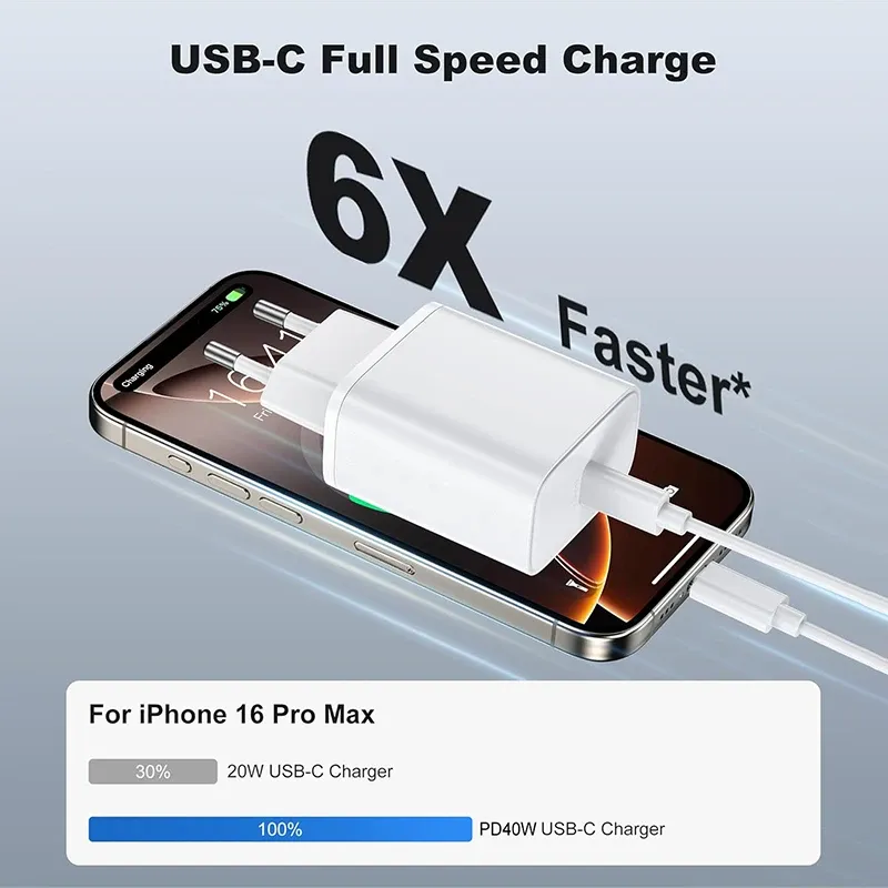 Chargeur rapide Apple PD 40 W d'origine, USB-C, compatible iPhone 17, 16, 15, 14, 13, 12 Pro Max, Samsung, Xiaomi, câble USB-C vers Lightning 2