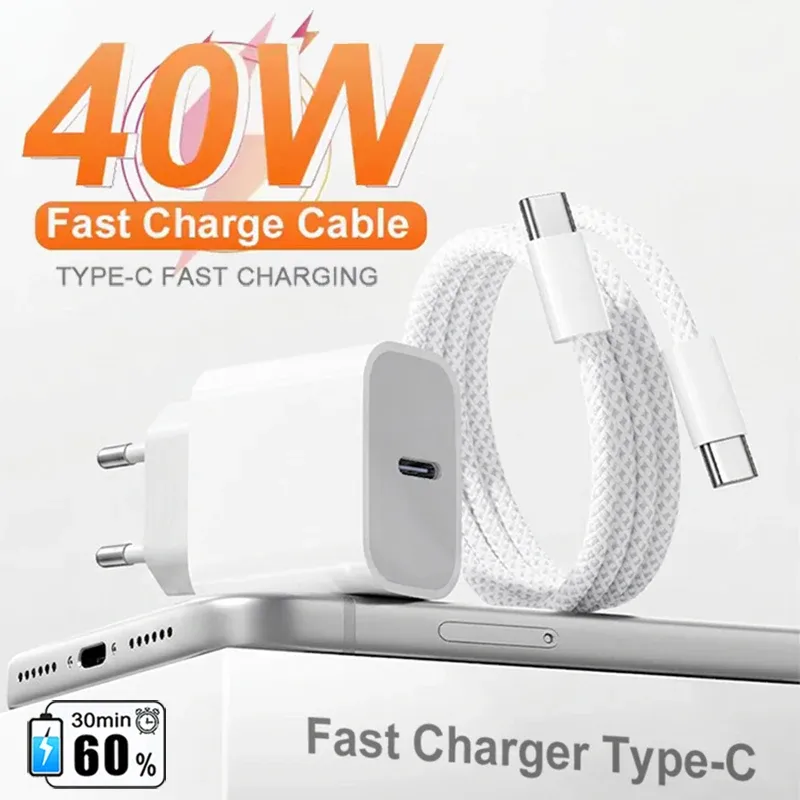 Chargeur rapide Apple PD 40 W d'origine, USB-C, compatible iPhone 17, 16, 15, 14, 13, 12 Pro Max, Samsung, Xiaomi, câble USB-C vers Lightning - Image 1