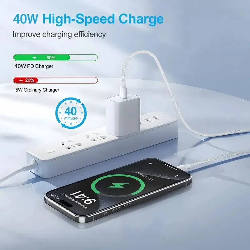 Chargeur rapide Apple PD 40 W d'origine, USB-C, compatible iPhone 17, 16, 15, 14, 13, 12 Pro Max, Samsung, Xiaomi, câble USB-C vers Lightning 3