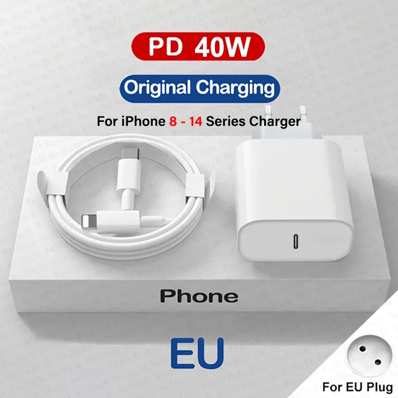 Chargeur rapide Apple PD 40 W d'origine, USB-C, compatible iPhone 17, 16, 15, 14, 13, 12 Pro Max, Samsung, Xiaomi, câble USB-C vers Lightning 12