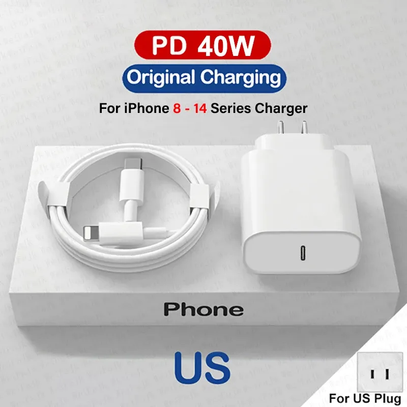 Chargeur rapide Apple PD 40 W d'origine, USB-C, compatible iPhone 17, 16, 15, 14, 13, 12 Pro Max, Samsung, Xiaomi, câble USB-C vers Lightning 11