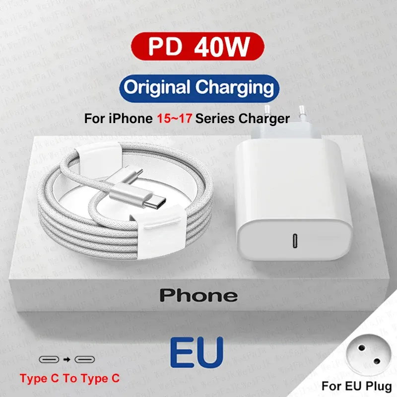 Chargeur rapide Apple PD 40 W d'origine, USB-C, compatible iPhone 17, 16, 15, 14, 13, 12 Pro Max, Samsung, Xiaomi, câble USB-C vers Lightning 8