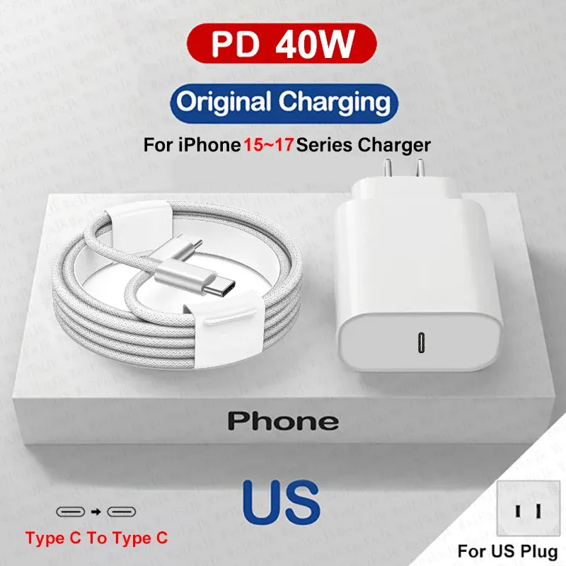 Chargeur rapide Apple PD 40 W d'origine, USB-C, compatible iPhone 17, 16, 15, 14, 13, 12 Pro Max, Samsung, Xiaomi, câble USB-C vers Lightning 7