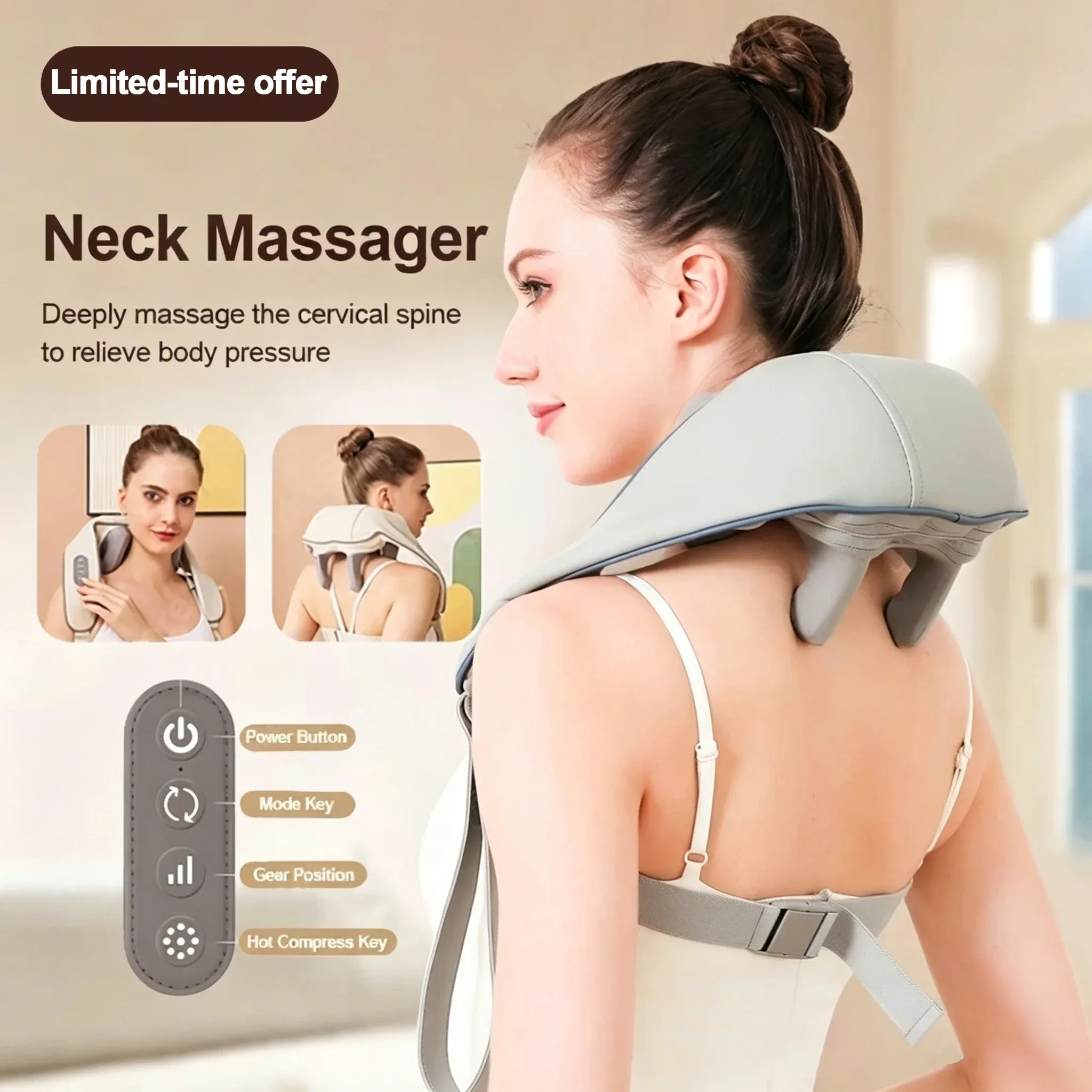 Masseur d'épaules et de cou Shiatsu sans fil, rechargeable, avec chaleur, pour un massage profond des tissus et le soulagement des douleurs