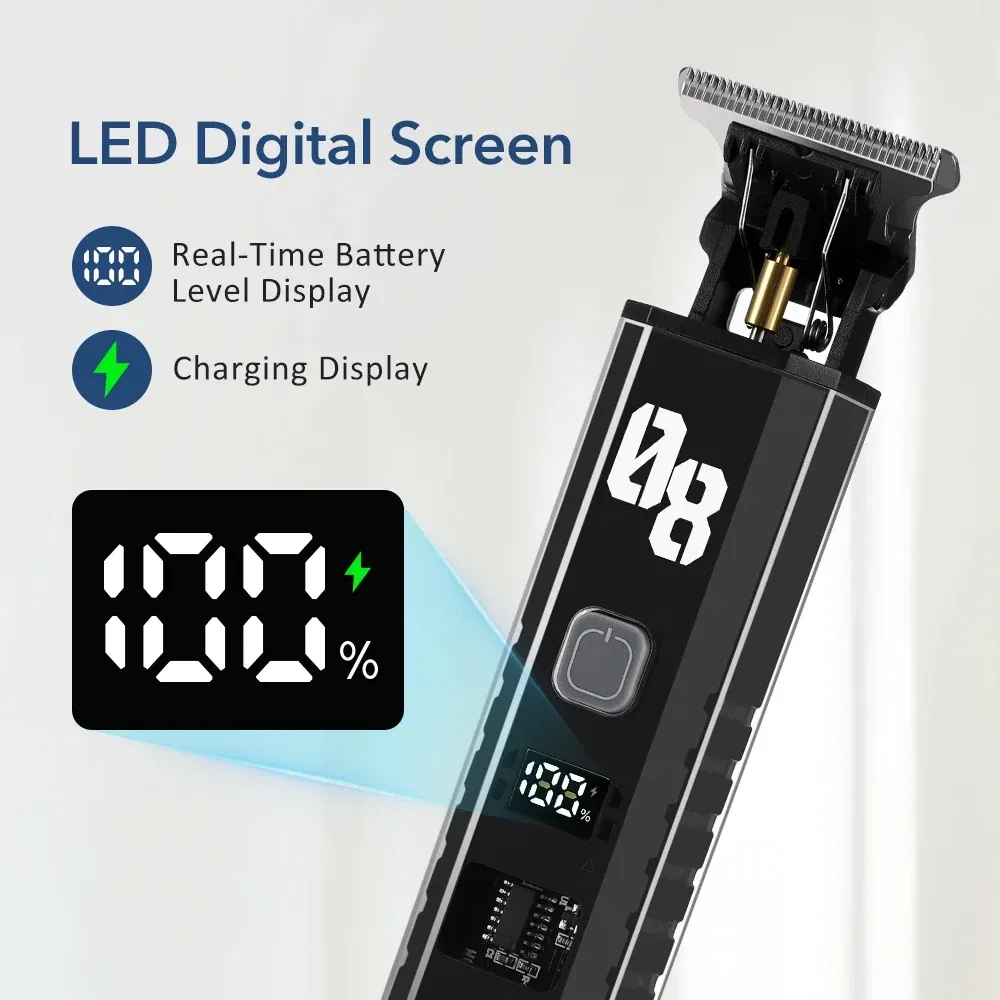 Tondeuse à cheveux et barbe sans fil pour hommes, rechargeable, avec écran LED 5