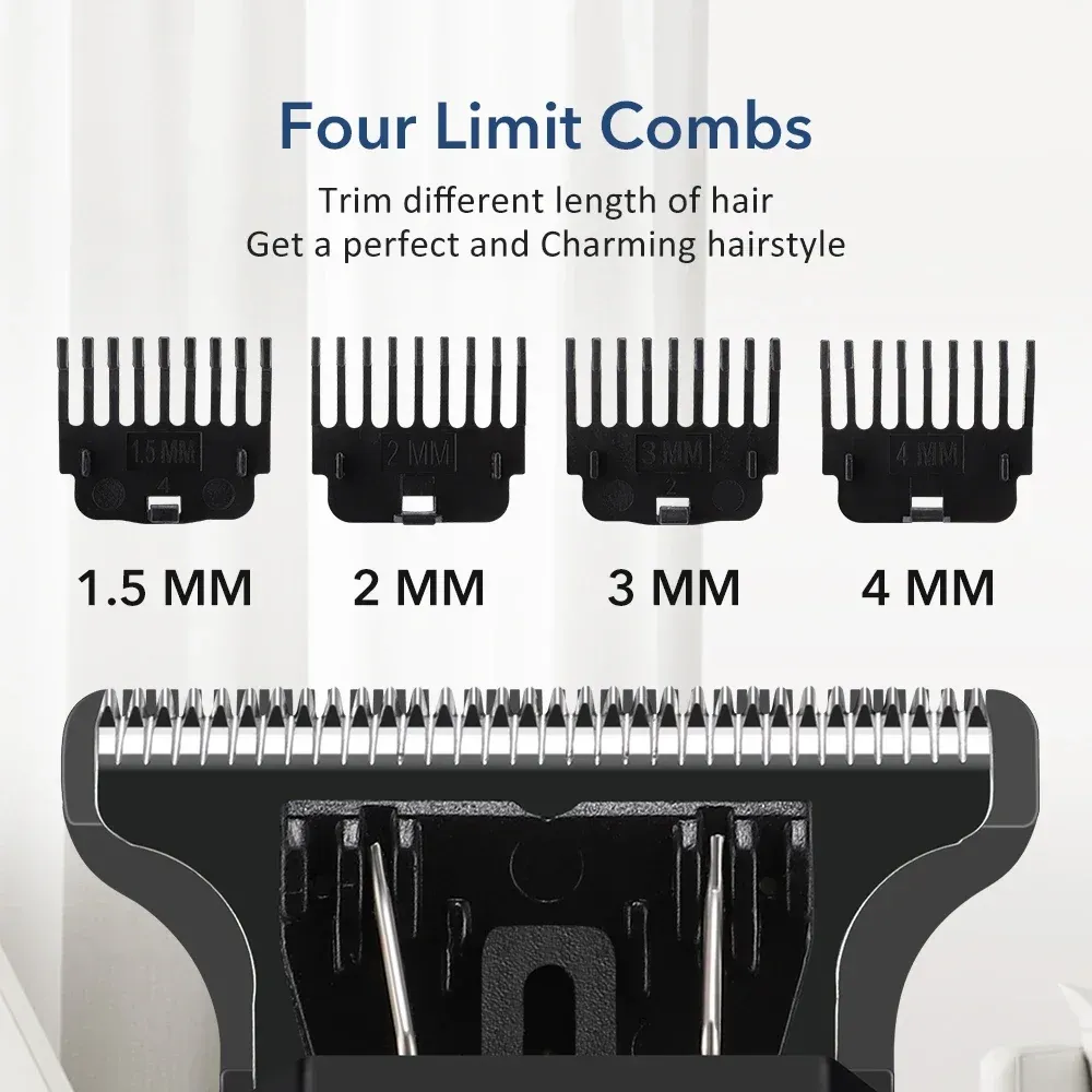 Tondeuse à cheveux et barbe sans fil pour hommes, rechargeable, avec écran LED 6