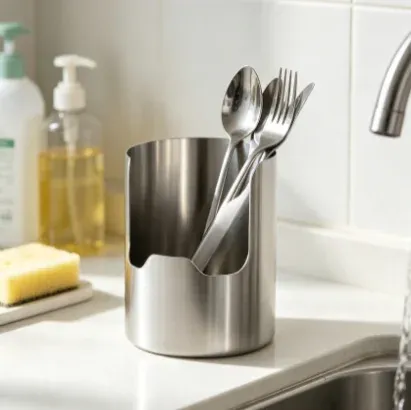 Support de rangement multifonctionnel en acier inoxydable pour ustensiles, cuillères et couvercles de casseroles, idéal pour plan de travail et table à manger - Image 1