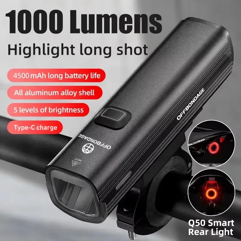 Lampe de vélo OFFBONDAGE 1000 lumens rechargeable par USB pour guidon