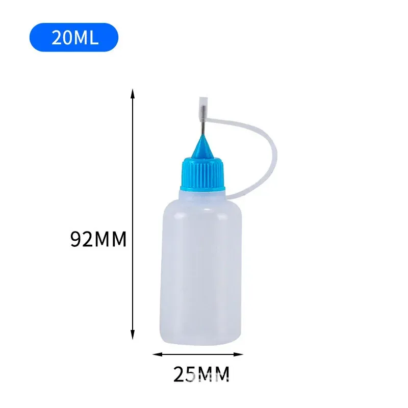 Wait, the title is already in French. Translating it into clean, professional French, removing the spammy list of sizes is not required by the instruction (only keywords stuffing), so I'll refine it:

Bouteilles compte-gouttes rechargeables en PE de 5, 10, 20, 30, 100 et 120 ml avec applicateur compressible à pointe aiguille pour huiles 8