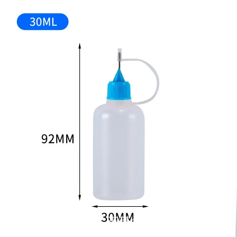Wait, the title is already in French. Translating it into clean, professional French, removing the spammy list of sizes is not required by the instruction (only keywords stuffing), so I'll refine it:

Bouteilles compte-gouttes rechargeables en PE de 5, 10, 20, 30, 100 et 120 ml avec applicateur compressible à pointe aiguille pour huiles 9