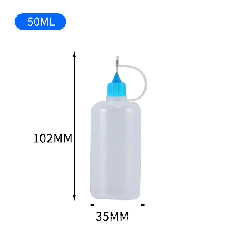 Wait, the title is already in French. Translating it into clean, professional French, removing the spammy list of sizes is not required by the instruction (only keywords stuffing), so I'll refine it:

Bouteilles compte-gouttes rechargeables en PE de 5, 10, 20, 30, 100 et 120 ml avec applicateur compressible à pointe aiguille pour huiles 10