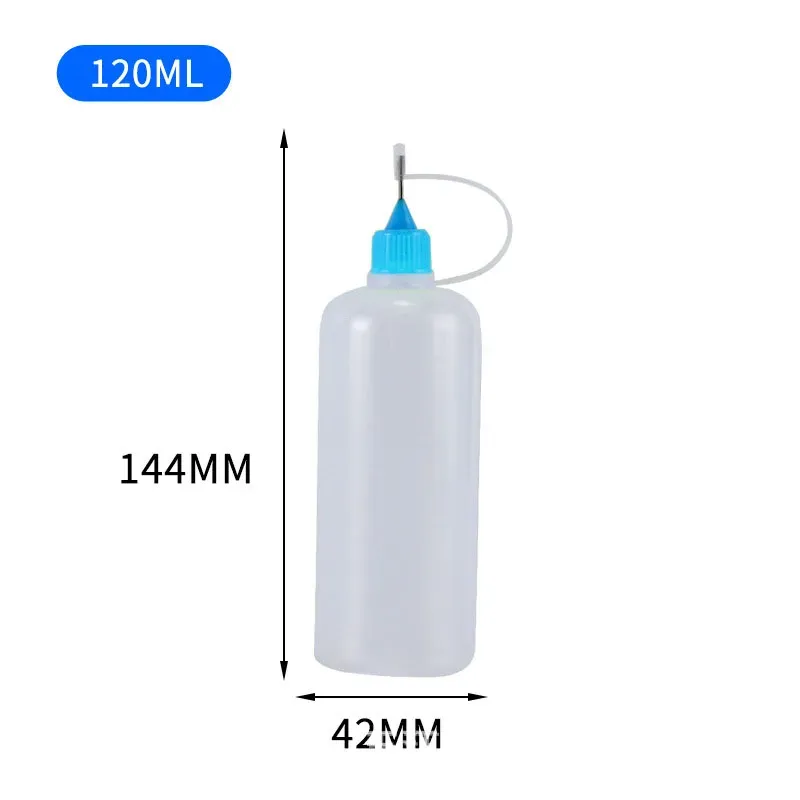 Wait, the title is already in French. Translating it into clean, professional French, removing the spammy list of sizes is not required by the instruction (only keywords stuffing), so I'll refine it:

Bouteilles compte-gouttes rechargeables en PE de 5, 10, 20, 30, 100 et 120 ml avec applicateur compressible à pointe aiguille pour huiles 7