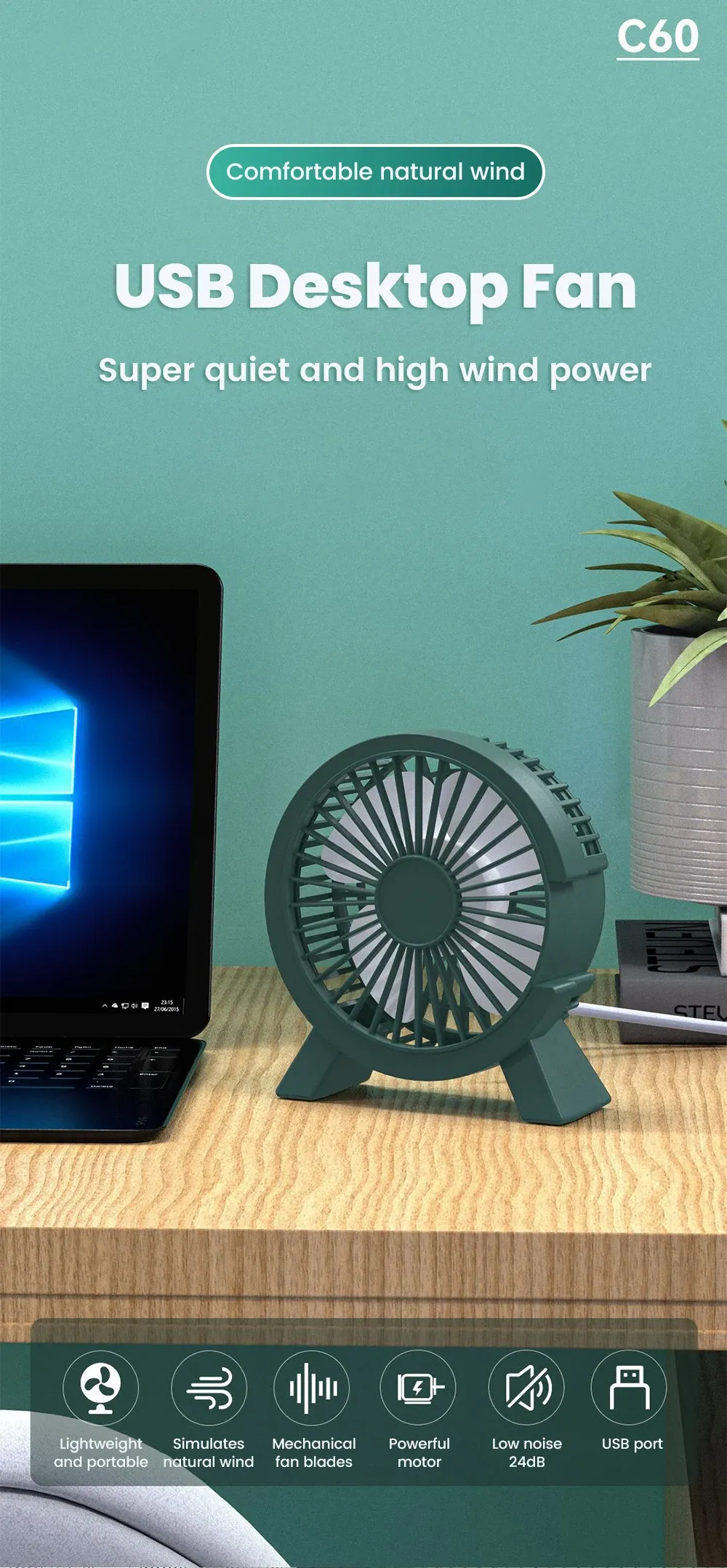 Vue d'ensemble du mini ventilateur de table USB