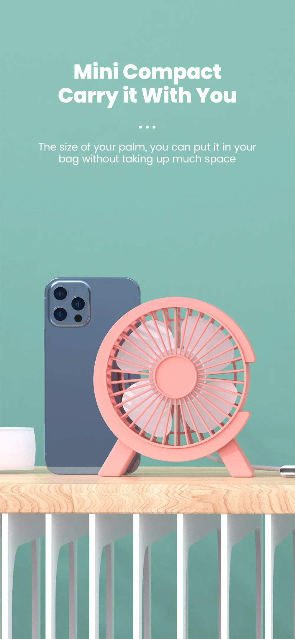 Mini ventilateur installé sur un bureau