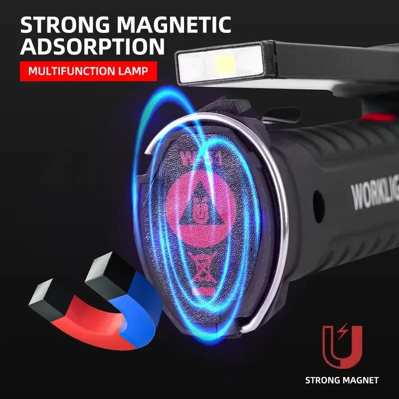Lampe de travail LED rechargeable USB avec aimant et crochet, étanche, plusieurs modes d'éclairage, idéale pour le travail de nuit 4
