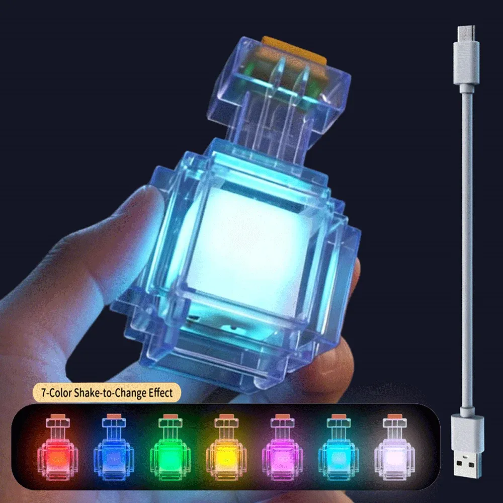 Veilleuse rechargeable 7 couleurs en forme de flacon, design pixélisé