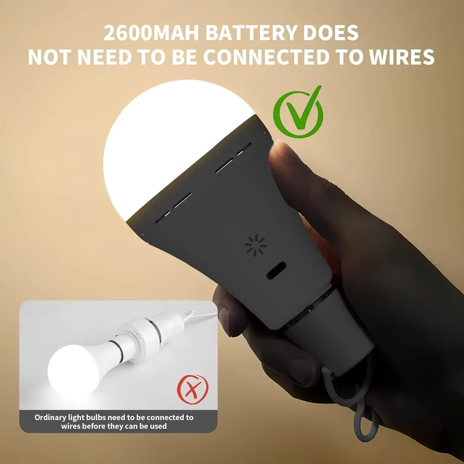 Ampoule rechargeable 2600 mAh à longue autonomie, idéale comme éclairage d'urgence pour les ouragans et les coupures de courant 4
