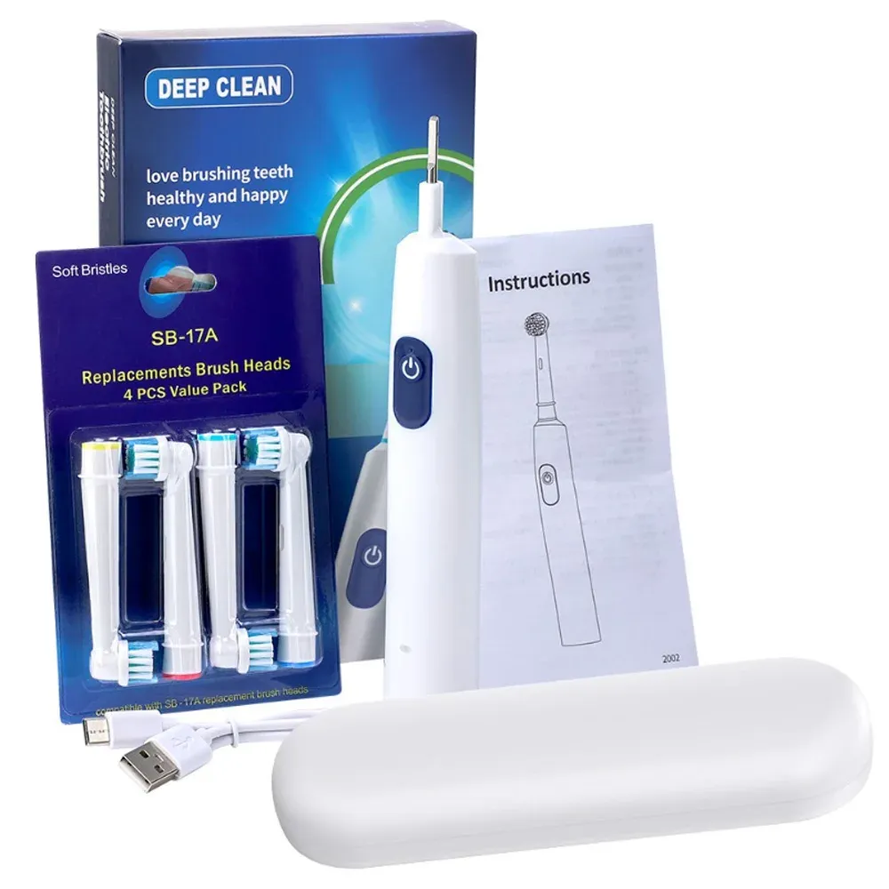 Brosse à dents électrique rotative intelligente rechargeable avec 4 têtes de remplacement, souple et idéale pour adultes 12
