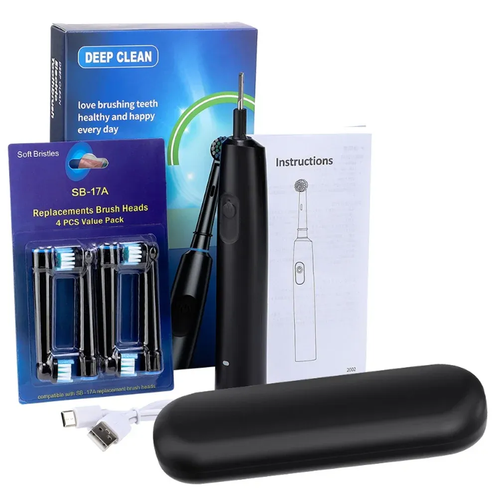 Brosse à dents électrique rotative intelligente rechargeable avec 4 têtes de remplacement, souple et idéale pour adultes 10