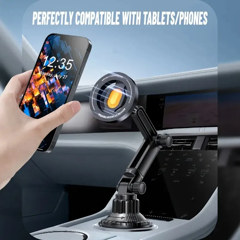Support de téléphone magnétique pour voiture, installation sur porte-gobelet, compatible MagSafe pour iPhone 16, 15, 14, 13, 12, Samsung, Xiaomi, rotation à 360° 2