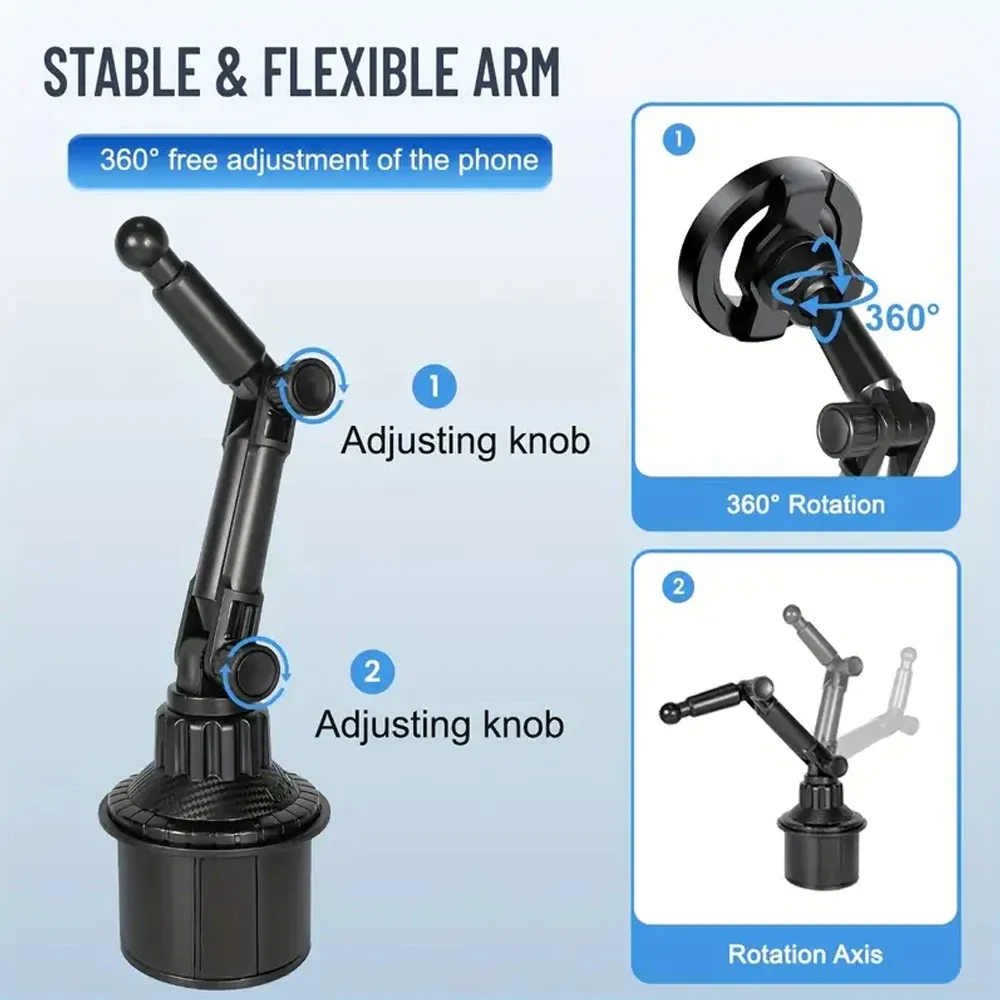 Support de téléphone magnétique pour voiture, installation sur porte-gobelet, compatible MagSafe pour iPhone 16, 15, 14, 13, 12, Samsung, Xiaomi, rotation à 360° 4