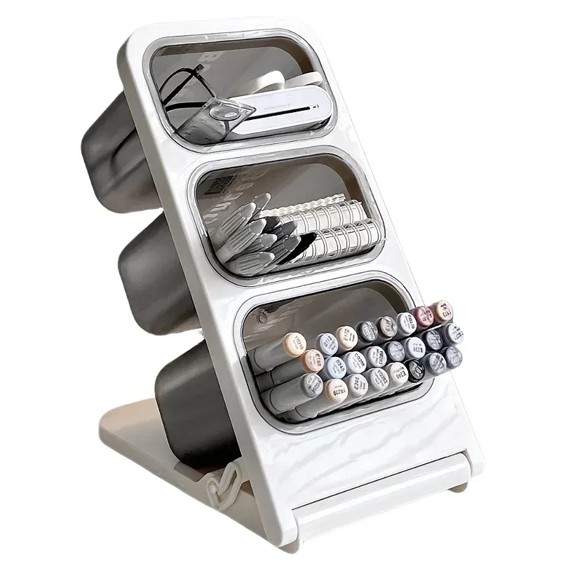 Organisateur de bureau grande capacité, porte-stylos, boîte de rangement inclinée pour crayons, support de bureau pour fournitures scolaires, de bureau et de maquillage - Image 1