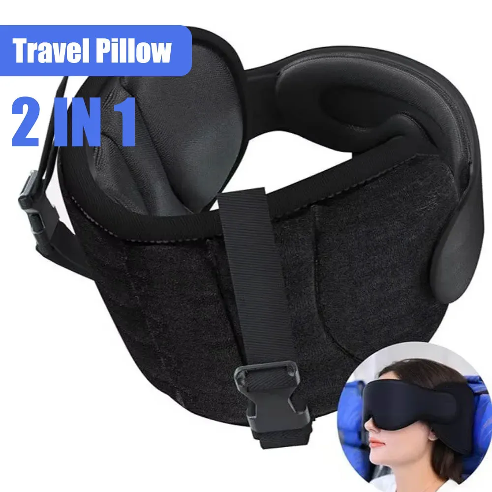 Oreiller de voyage avec masque occultant respirant, fixation intégrée et support 1