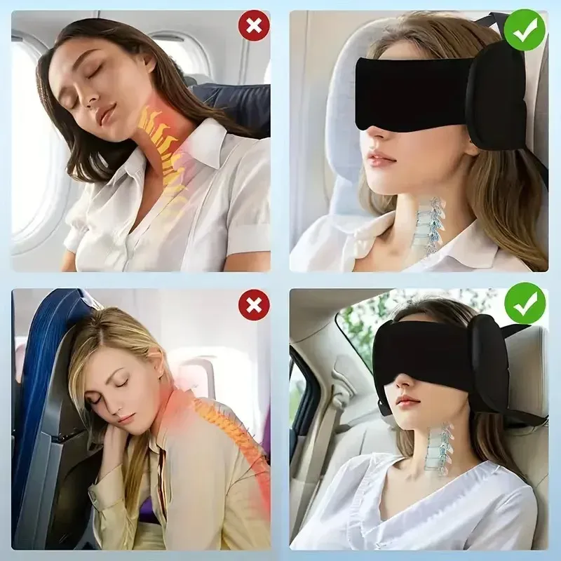 Oreiller de voyage avec masque occultant respirant, fixation intégrée et support 5