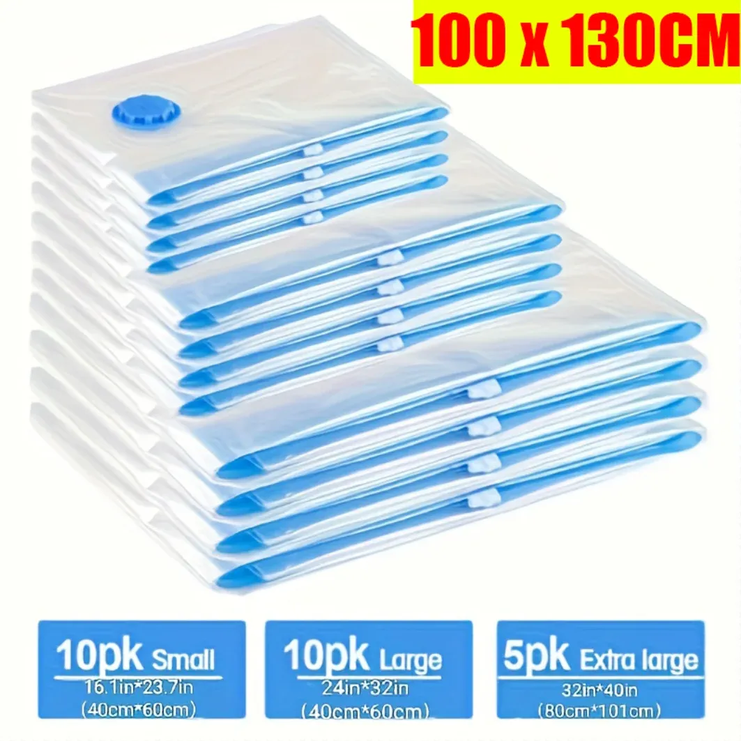 Lot de 3/5/10 Sacs de Rangement sous Vide pour Vêtements et Literie, Sacs de Compression Gain de Place, Pliables et Réutilisables, Fermeture Hermétique 1