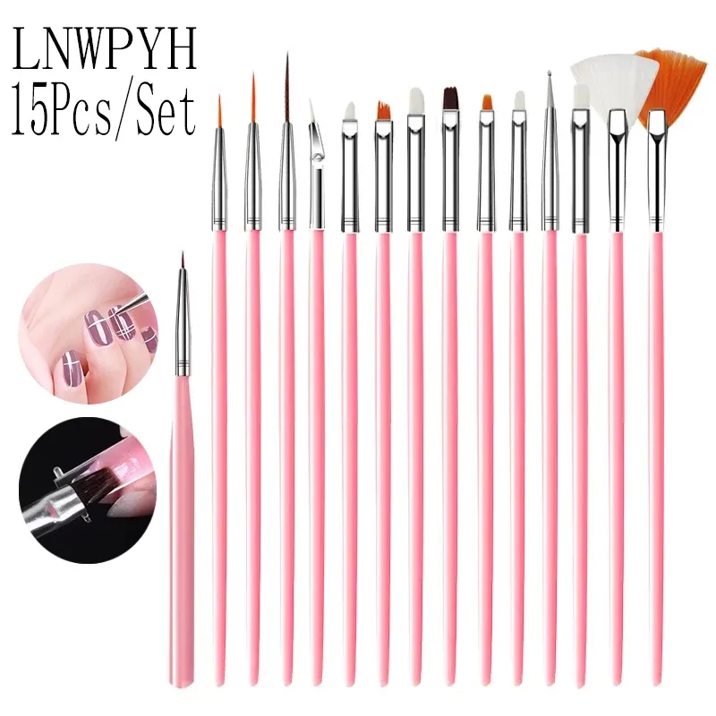 Ensemble de pinceaux pour nail art, 15 pièces, pinceaux à ongles pour gel UV, lignes et rayures, peinture, dessin, stylos à fleurs, outils de manucure professionnels 7